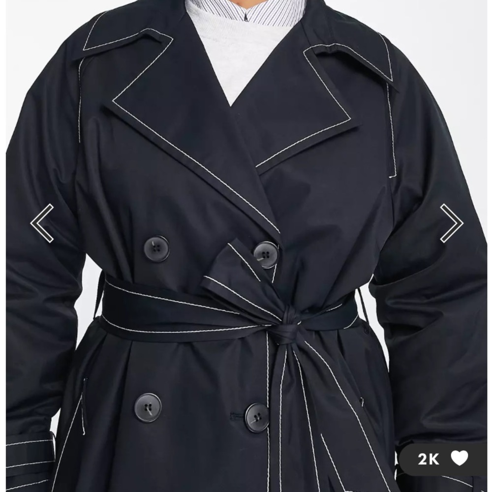 Premiere Collection trench coat size small black, belted, white thread, EUC, S